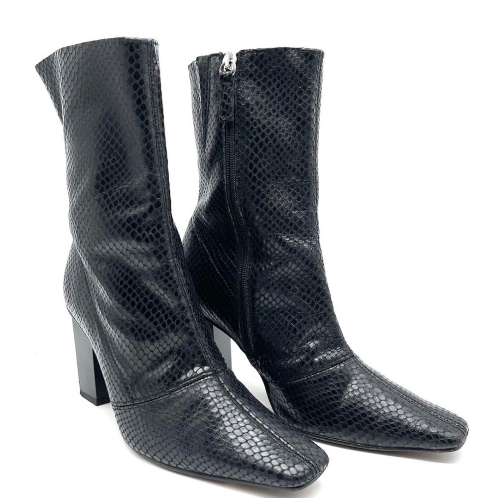Topshop Reptile Embossed Snip Toe Ankle Boots Black Leather 6.5